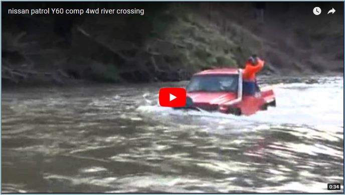 Nissan Patrol Y60 Comp Truck River Crossing in FAST Flowing Water!