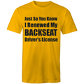 Backseat Drivers License - Mens T-Shirt-Aussie 4x4 Pro